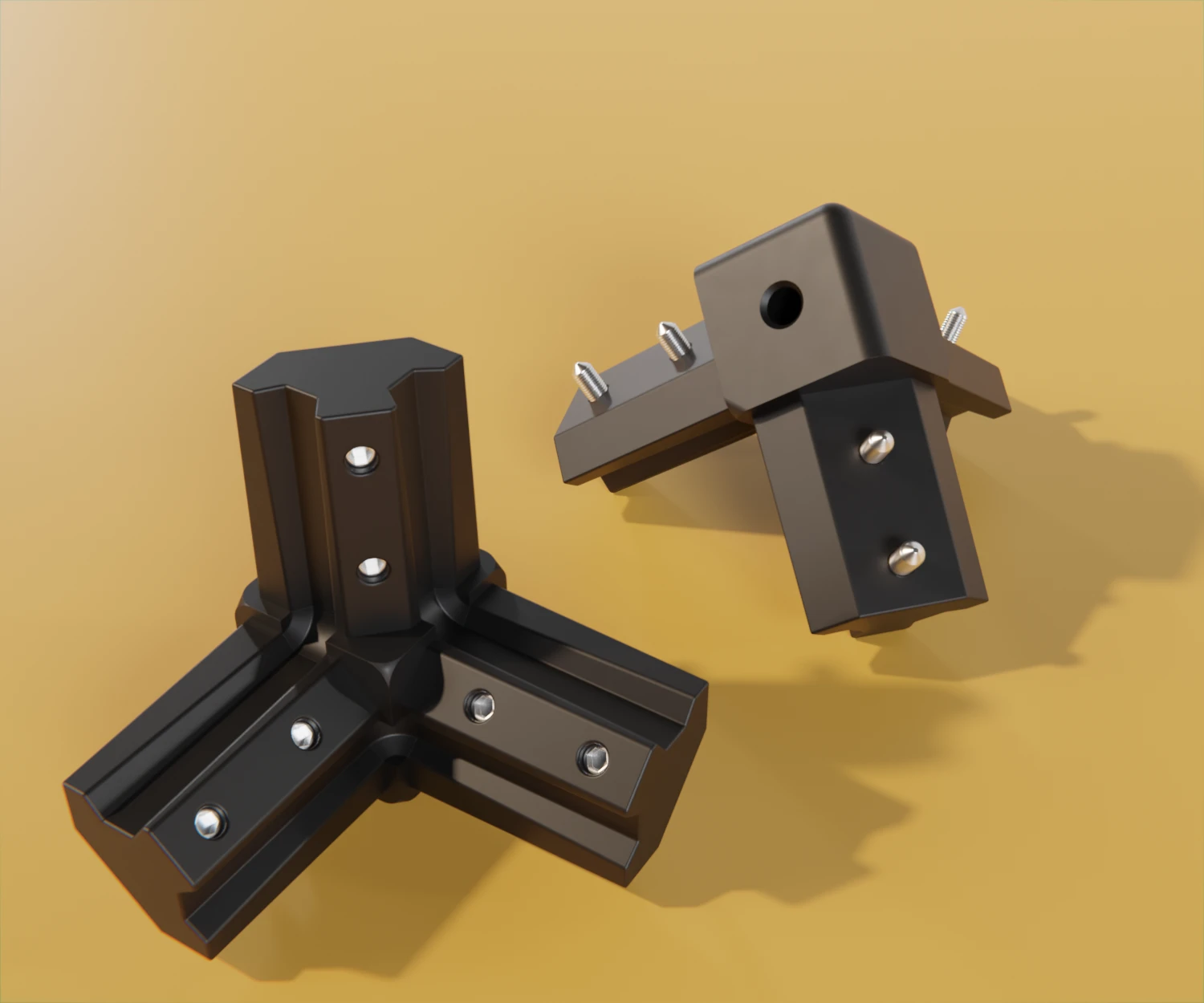 Zwei edge-plus-Verbinder vom Typ FC-AD-15075 auf einem gelben Hintergrund