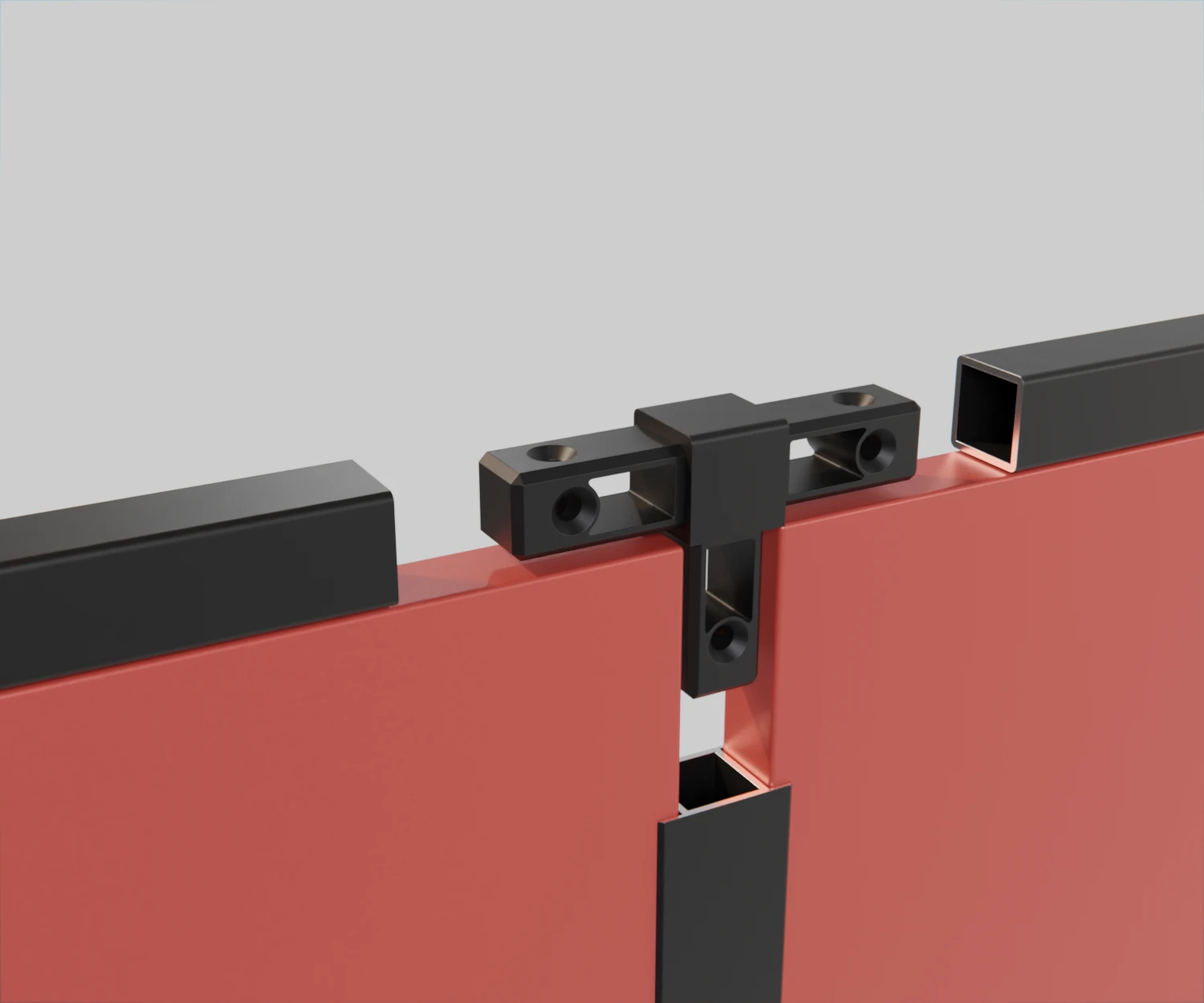 Ein edge-Verbinder vom Typ FC-ZI-15022 mit edge-Profilen zur Befestigung von roten Platten.