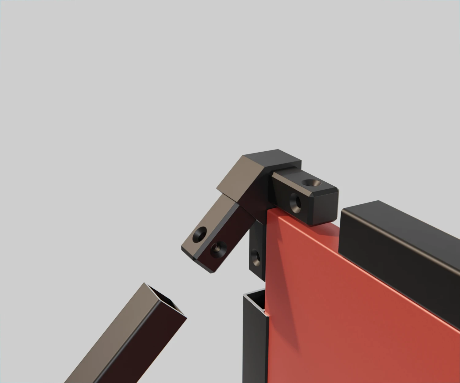 Ein edge-Verbinder vom Typ FC-ZI-15030 mit edge-Profilen zur Befestigung einer roten Platte.