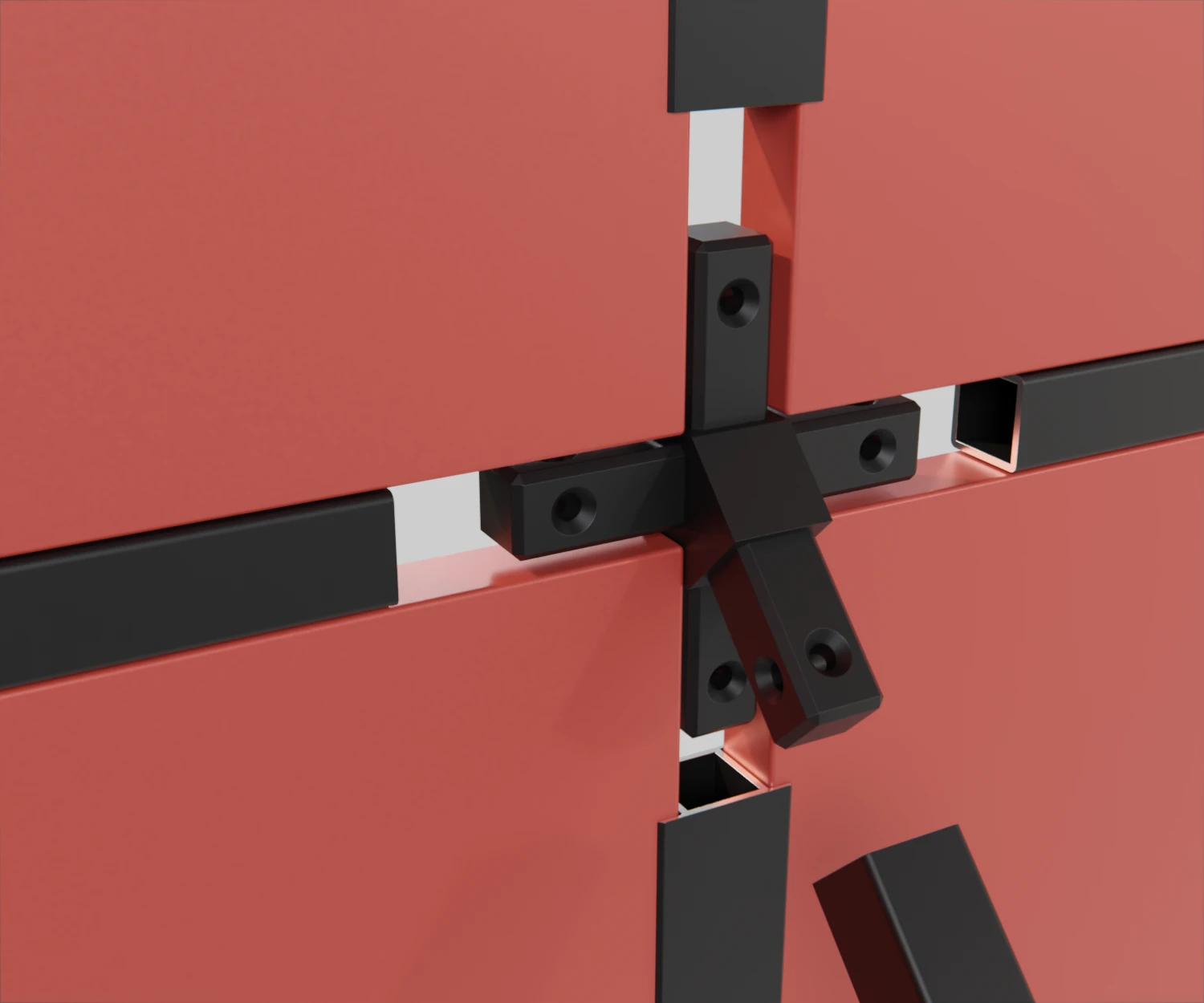 Ein edge-Verbinder vom Typ FC-ZI-15033 mit edge-Profilen zur Befestigung von roten Platten.