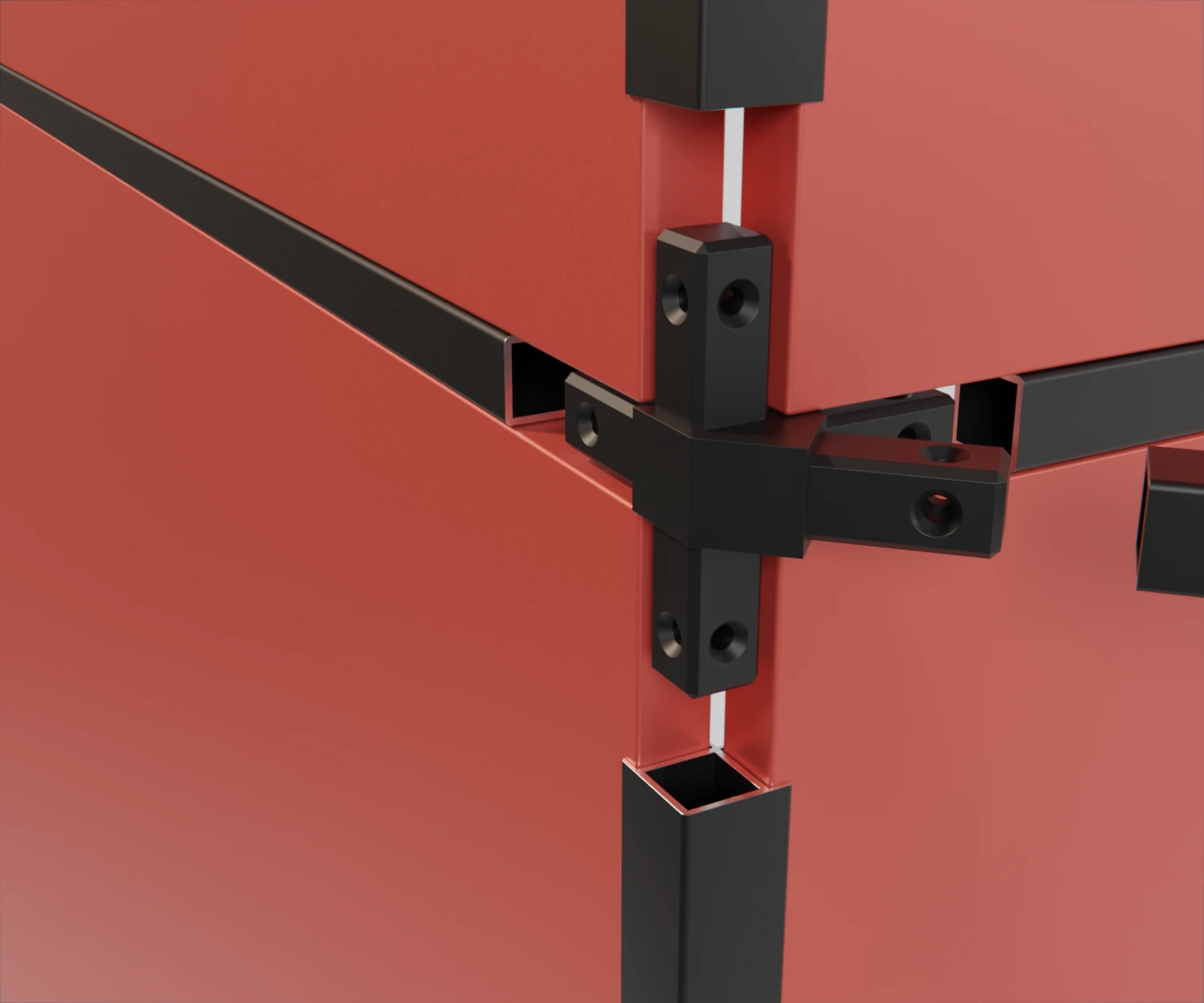 Ein edge-Verbinder vom Typ FC-ZI-15035 mit edge-Profilen zur Befestigung von roten Platten.