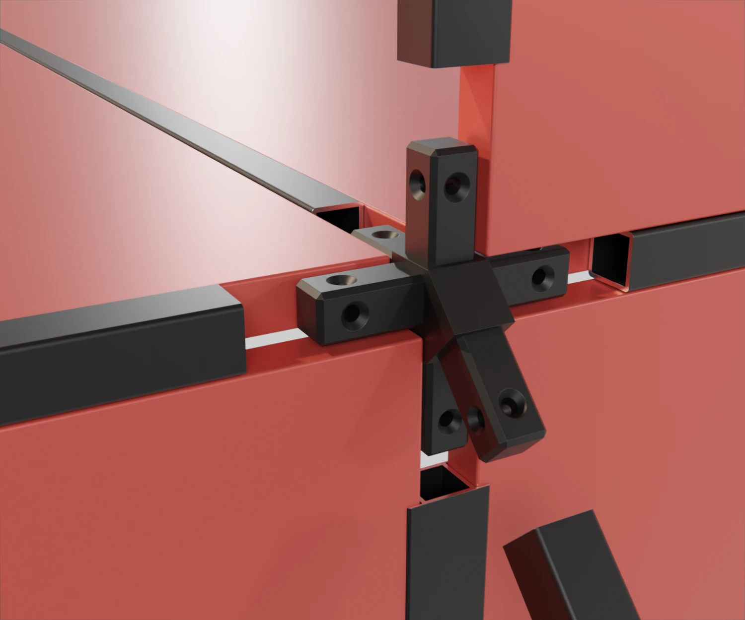 Ein edge-Verbinder vom Typ FC-ZI-15036 mit edge-Profilen zur Befestigung von roten Platten.