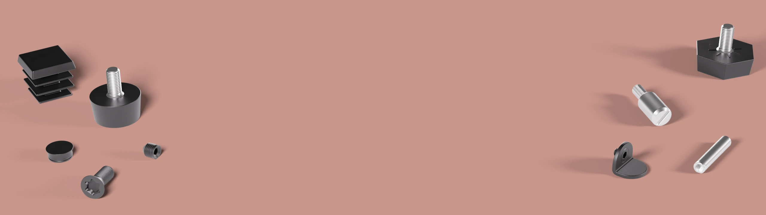 Die unterschiedlichen Zubehörteile von edge und edge-plus auf einem pastellroten Hintergrund.